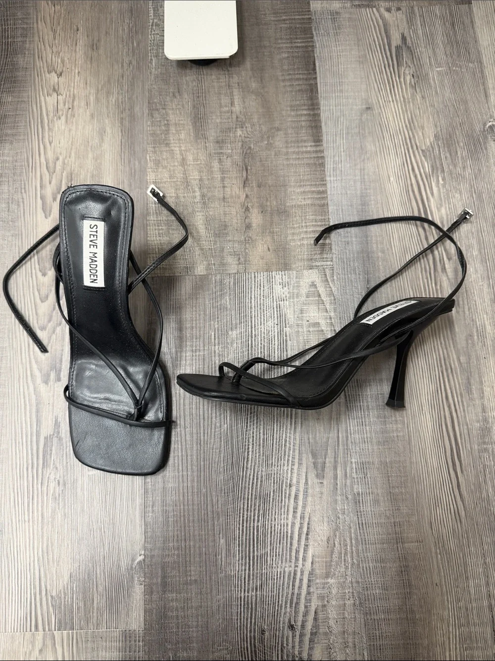 Steve Madden Black Strappy Square-Toe Lace-Up Heels